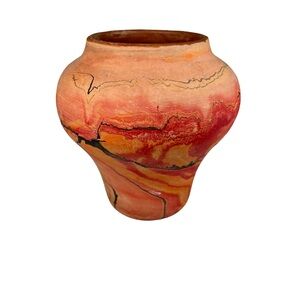 Vintage Nemadji Pottery Orange Desert Geode Swirl Vase Native American Indian